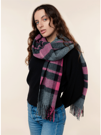 Westminster Design Oversized Scarf-Grey/Pink by Rosemill.